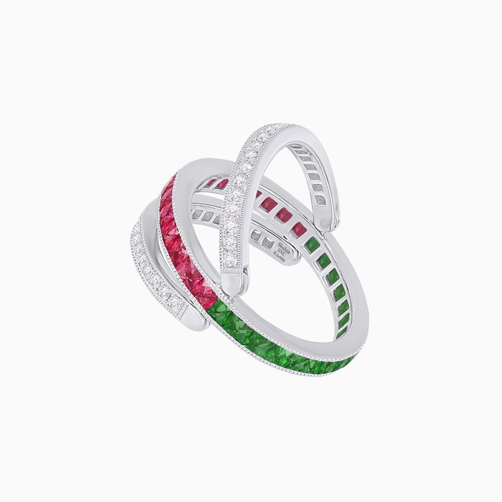 Art Deco Style Multi ColorFlip Ring with Diamond - Shahin Jewelry