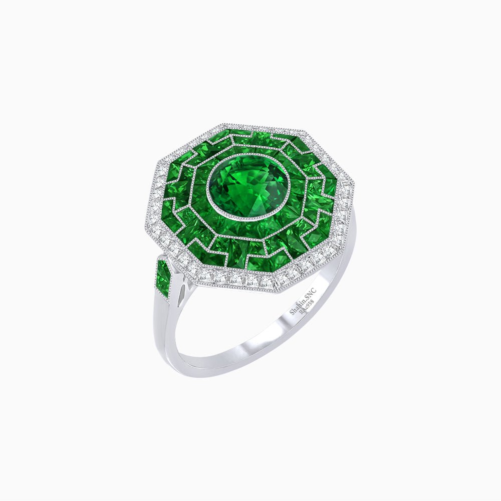 Art Deco Style Octagonal Ring with Geometric Design and Customizable Center Stone - Shahin Jewelry