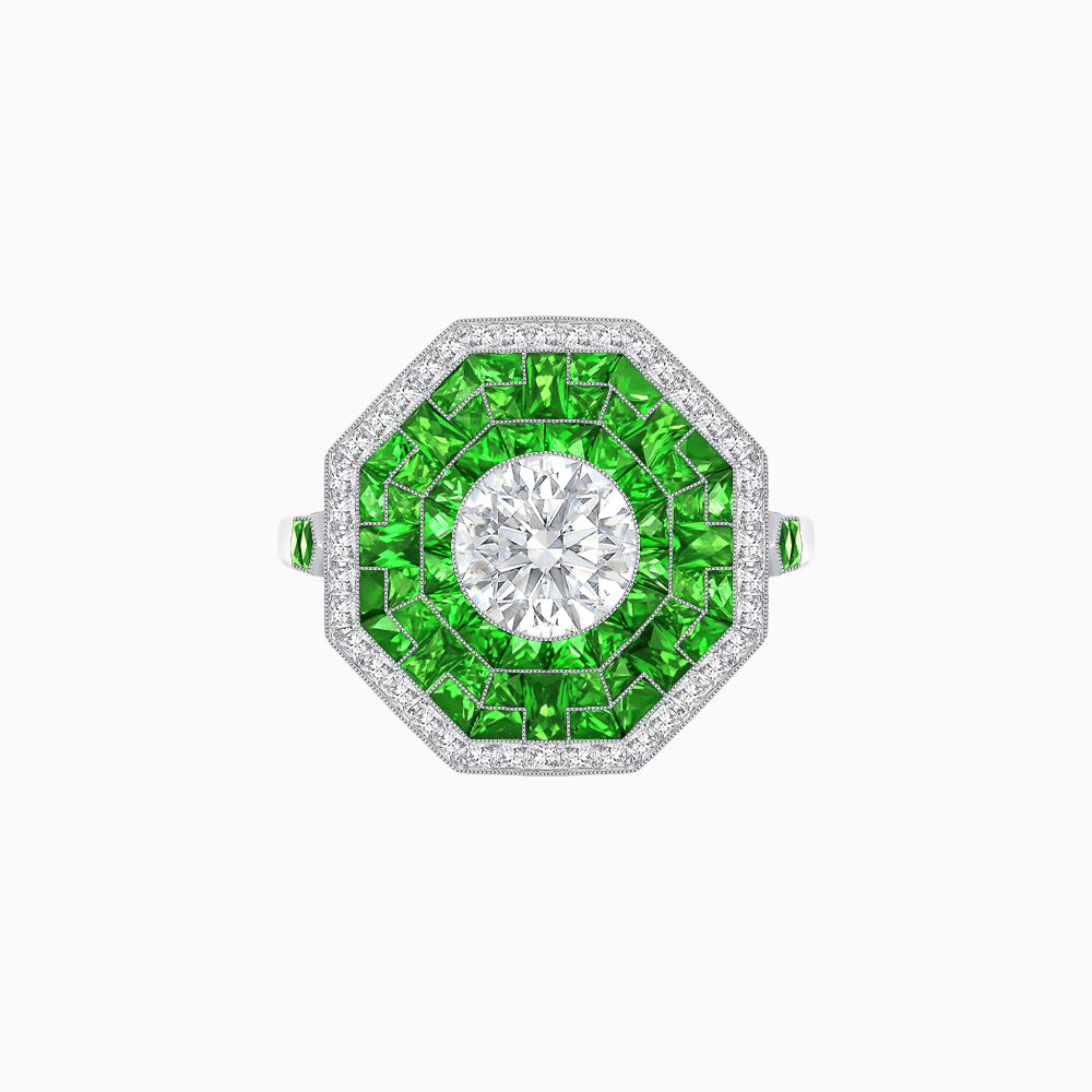 Art Deco Style Octagonal Ring with Geometric Design and Customizable Center Stone - Shahin Jewelry