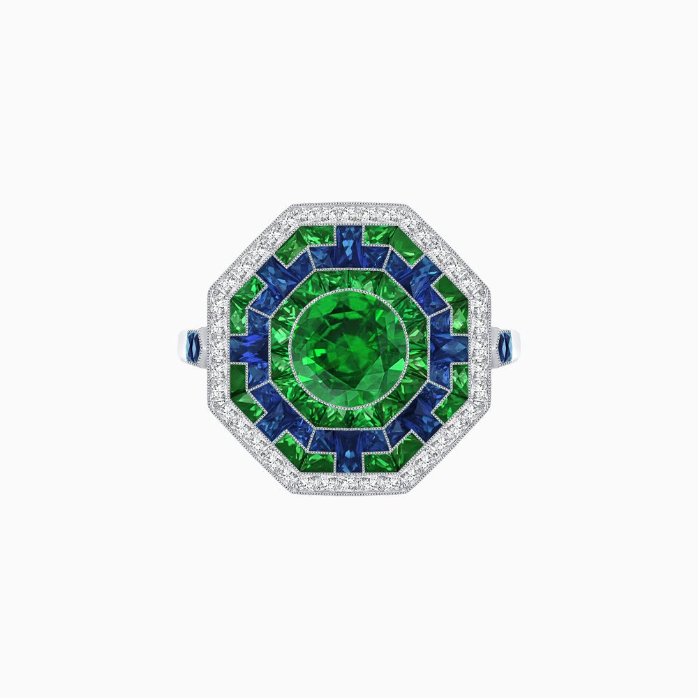 Art Deco Style Octagonal Ring with Geometric Design and Customizable Center Stone - Shahin Jewelry
