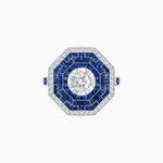 Load image into Gallery viewer, Art Deco Style Octagonal Ring with Geometric Design and Customizable Center Stone - Shahin Jewelry