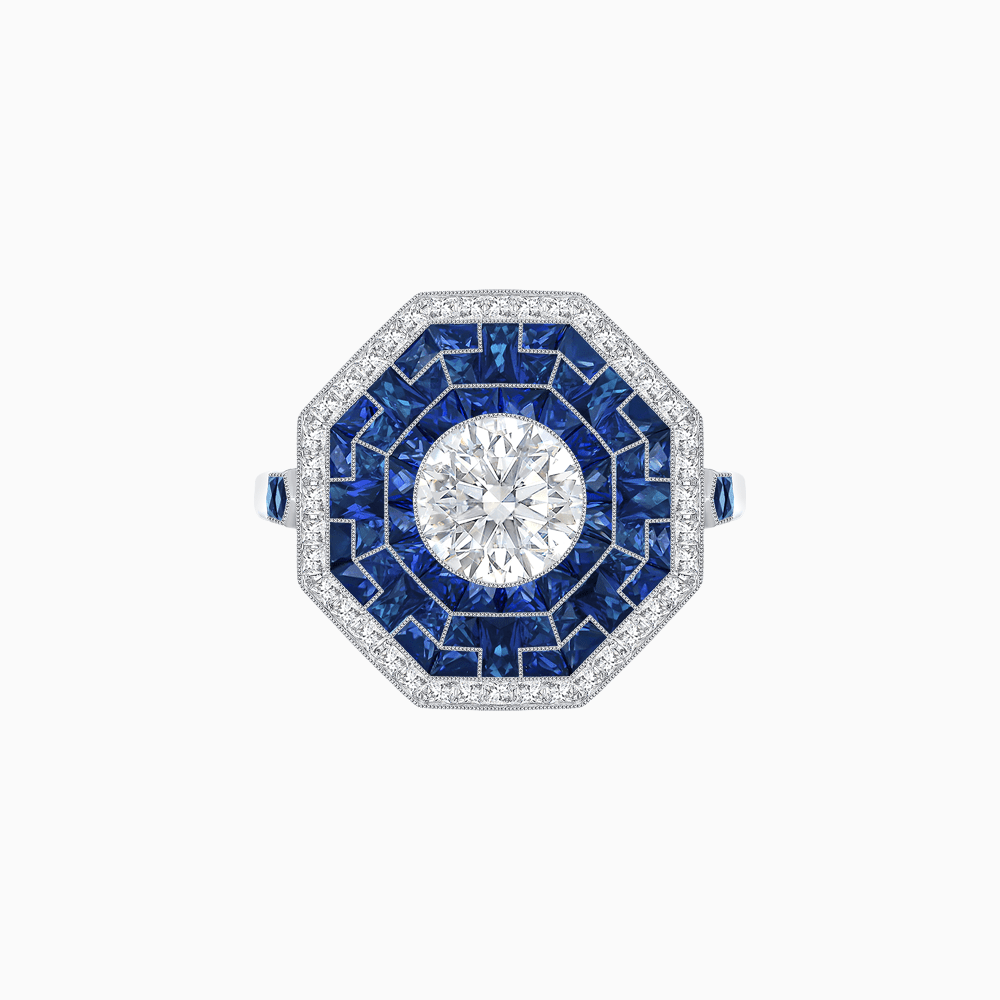 Art Deco Style Octagonal Ring with Geometric Design and Customizable Center Stone - Shahin Jewelry