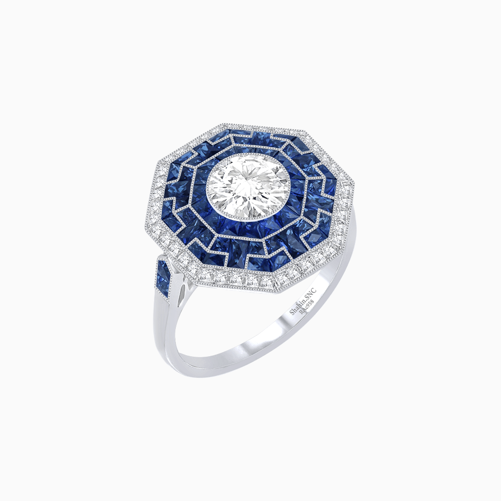 Art Deco Style Octagonal Ring with Geometric Design and Customizable Center Stone - Shahin Jewelry