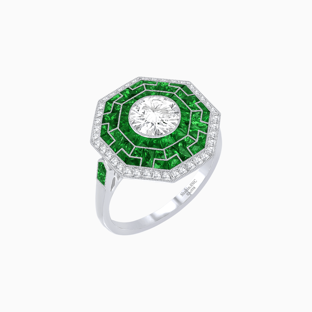 Art Deco Style Octagonal Ring with Geometric Design and Customizable Center Stone - Shahin Jewelry