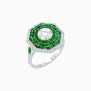 Art Deco Style Octagonal Ring with Geometric Design and Customizable Center Stone - Shahin Jewelry