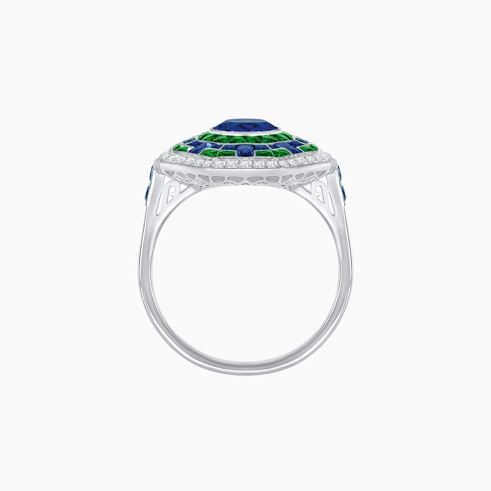Art Deco Style Octagonal Ring with Geometric Design and Customizable Center Stone - Shahin Jewelry