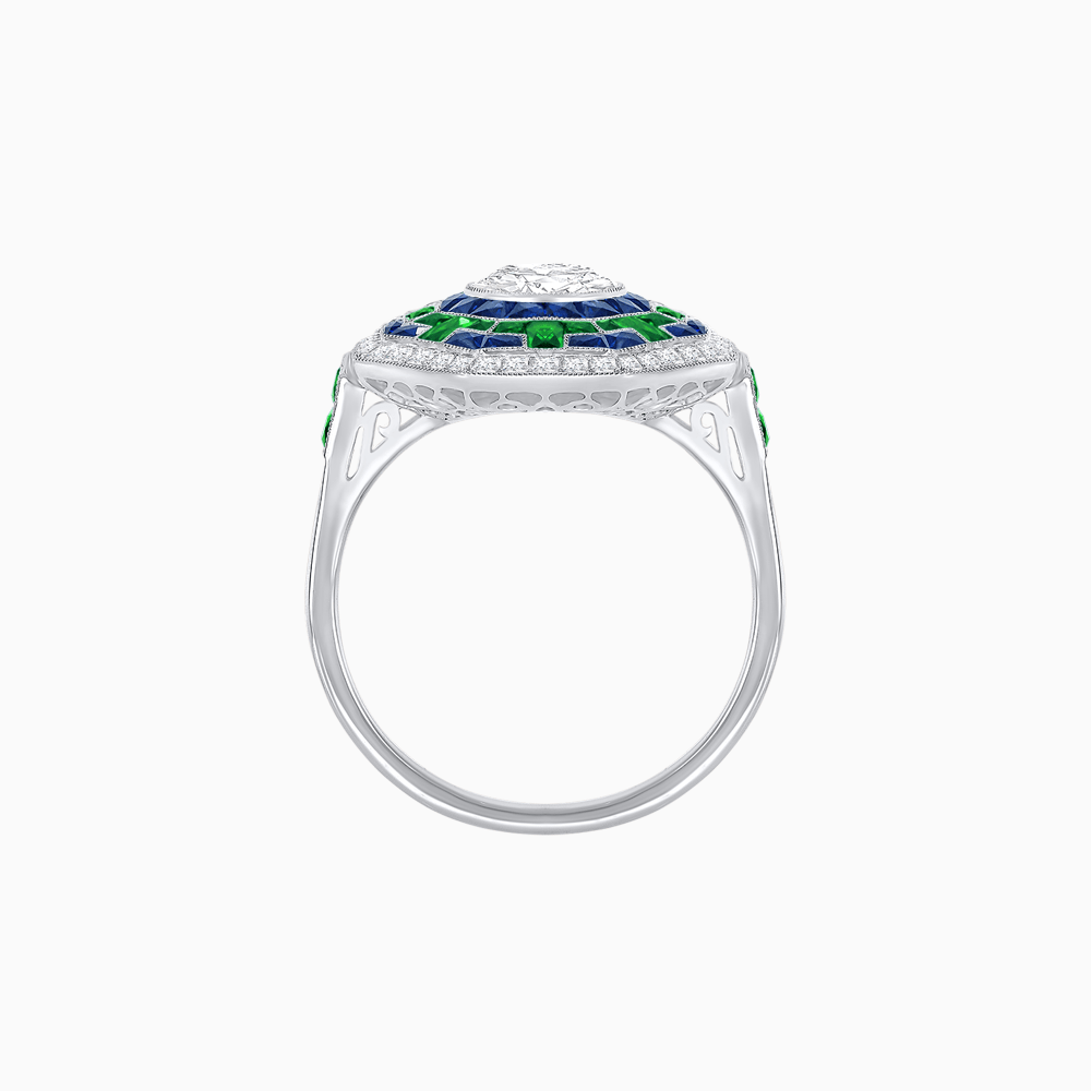 Art Deco Style Octagonal Ring with Geometric Design and Customizable Center Stone - Shahin Jewelry