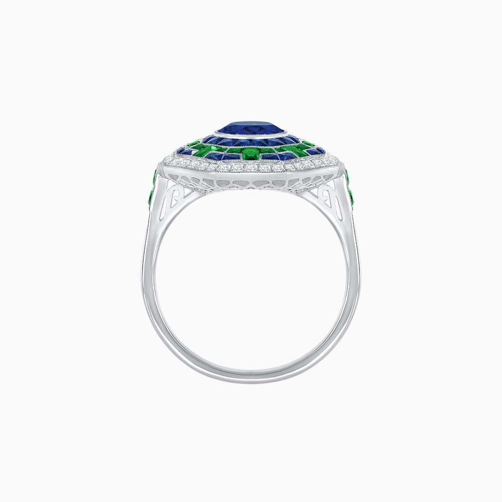 Art Deco Style Octagonal Ring with Geometric Design and Customizable Center Stone - Shahin Jewelry