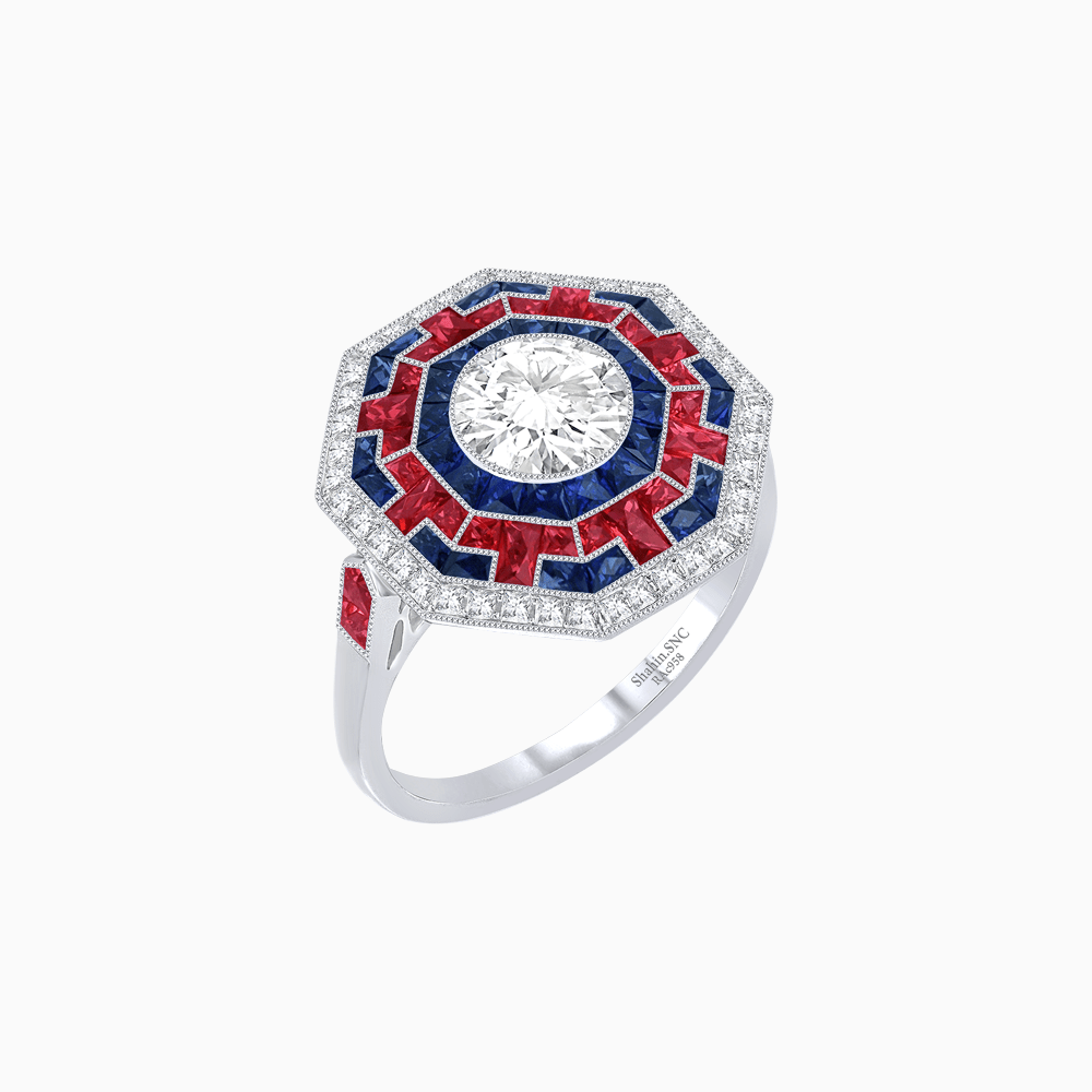 Art Deco Style Octagonal Ring with Geometric Design and Customizable Center Stone - Shahin Jewelry