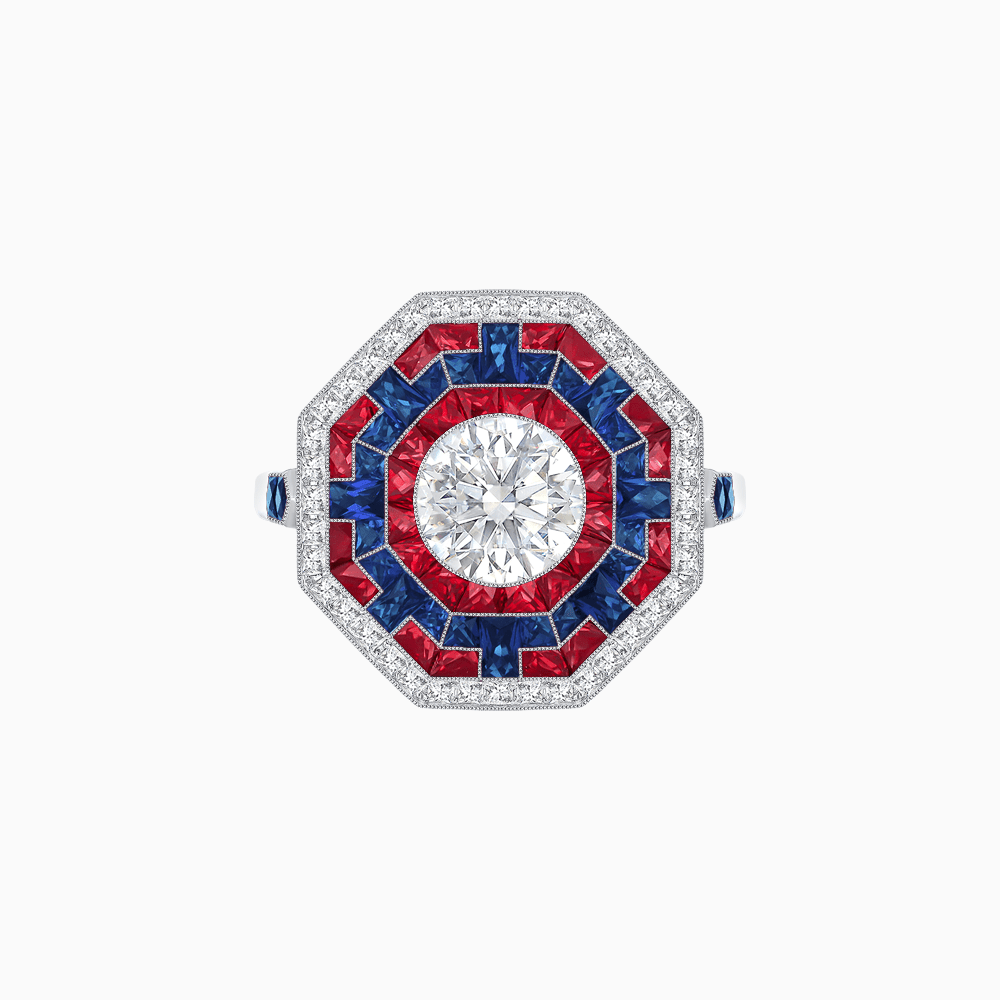 Art Deco Style Octagonal Ring with Geometric Design and Customizable Center Stone - Shahin Jewelry