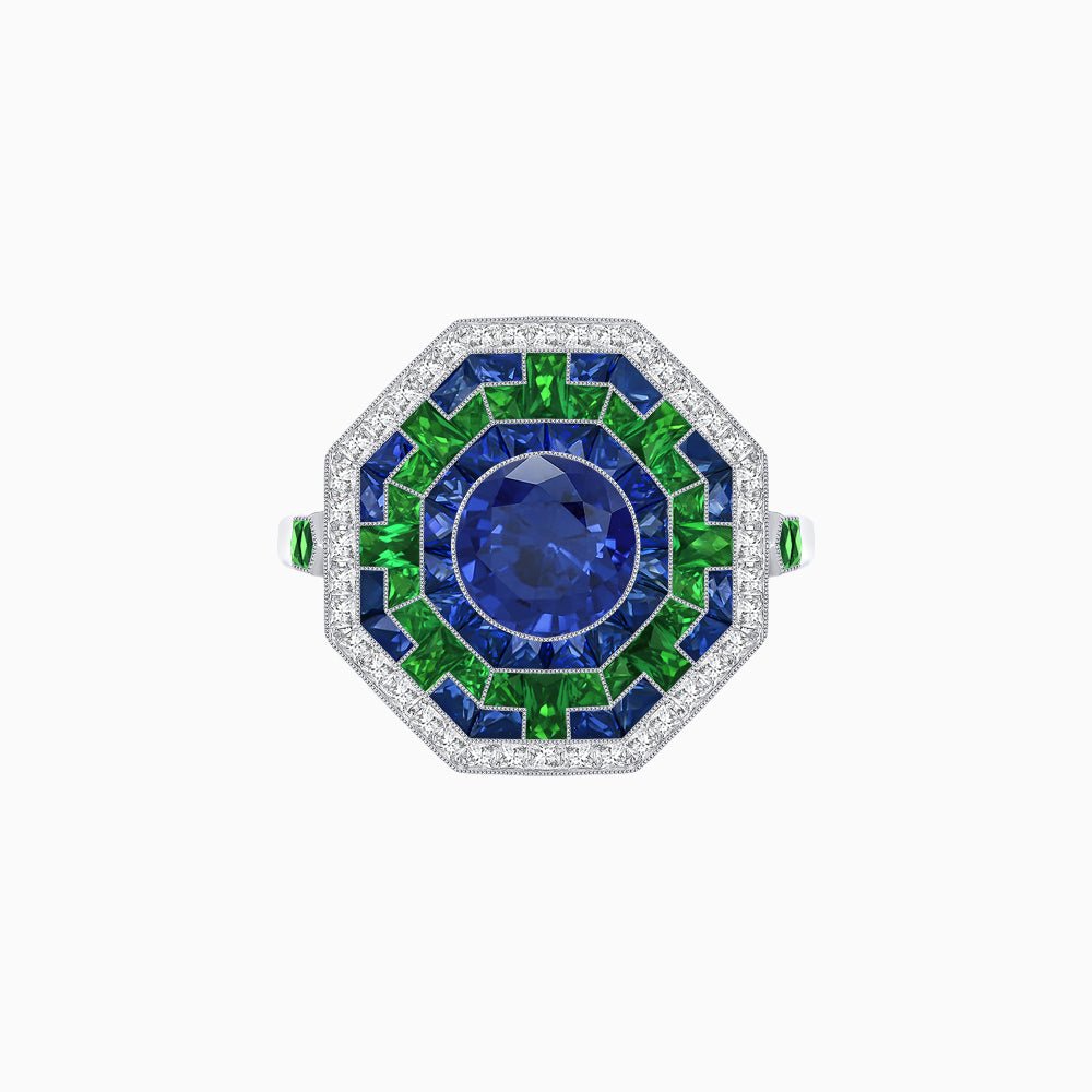 Art Deco Style Octagonal Ring with Geometric Design and Customizable Center Stone - Shahin Jewelry