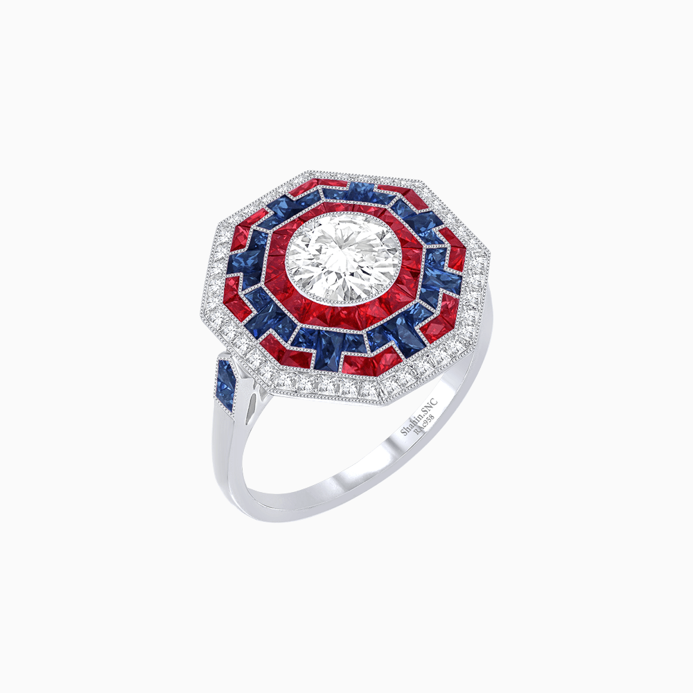 Art Deco Style Octagonal Ring with Geometric Design and Customizable Center Stone - Shahin Jewelry