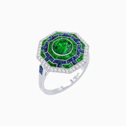 Art Deco Style Octagonal Ring with Geometric Design and Customizable Center Stone - Shahin Jewelry