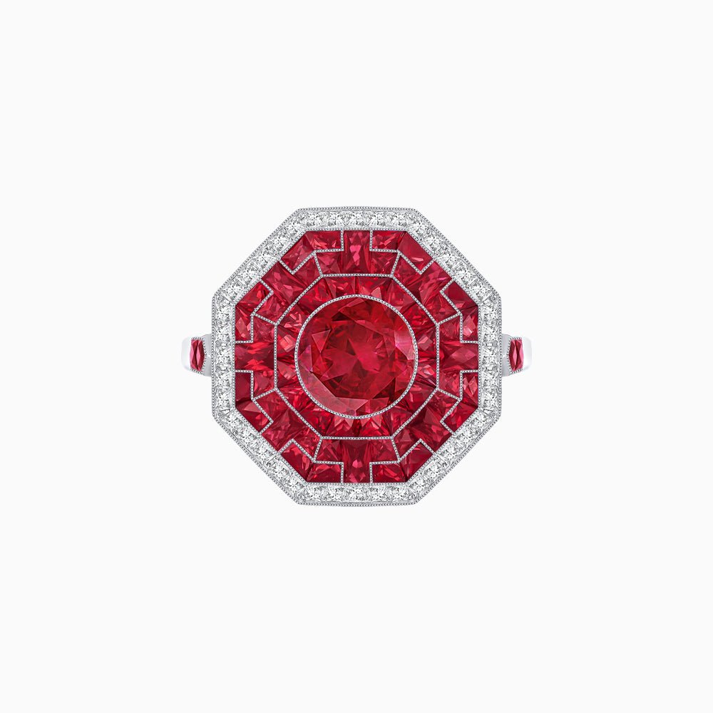 Art Deco Style Octagonal Ring with Geometric Design and Customizable Center Stone - Shahin Jewelry