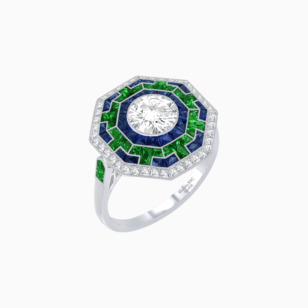 Art Deco Style Octagonal Ring with Geometric Design and Customizable Center Stone - Shahin Jewelry