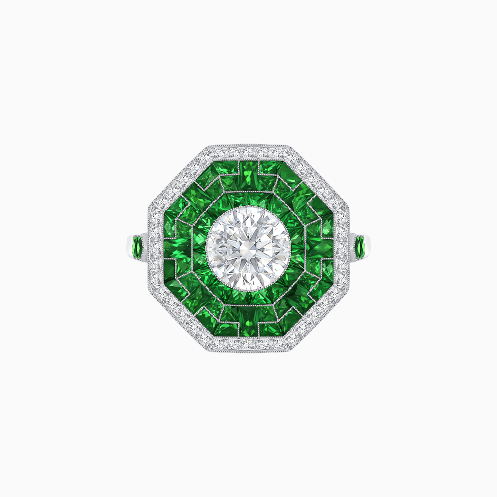 Art Deco Style Octagonal Ring with Geometric Design and Customizable Center Stone - Shahin Jewelry