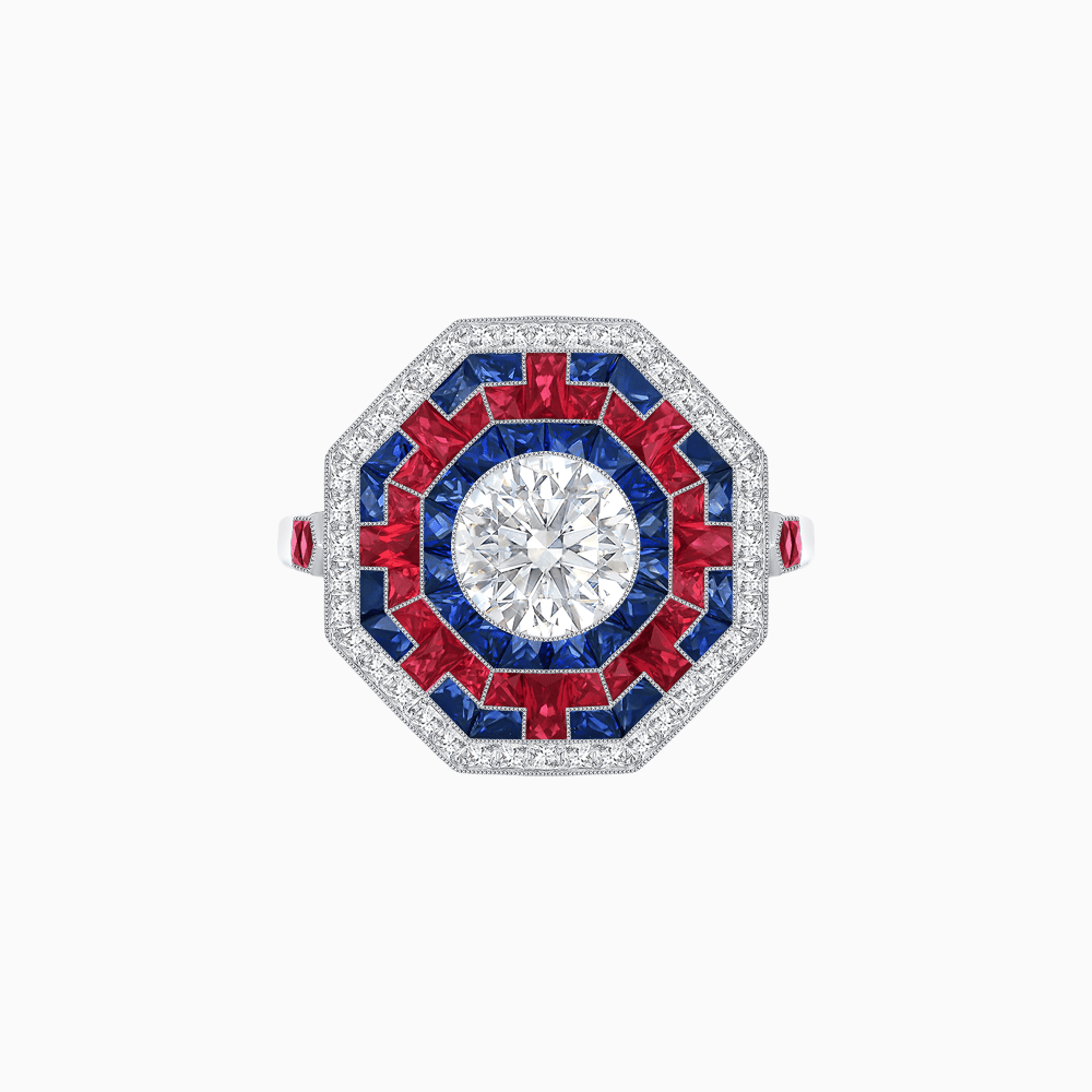 Art Deco Style Octagonal Ring with Geometric Design and Customizable Center Stone - Shahin Jewelry