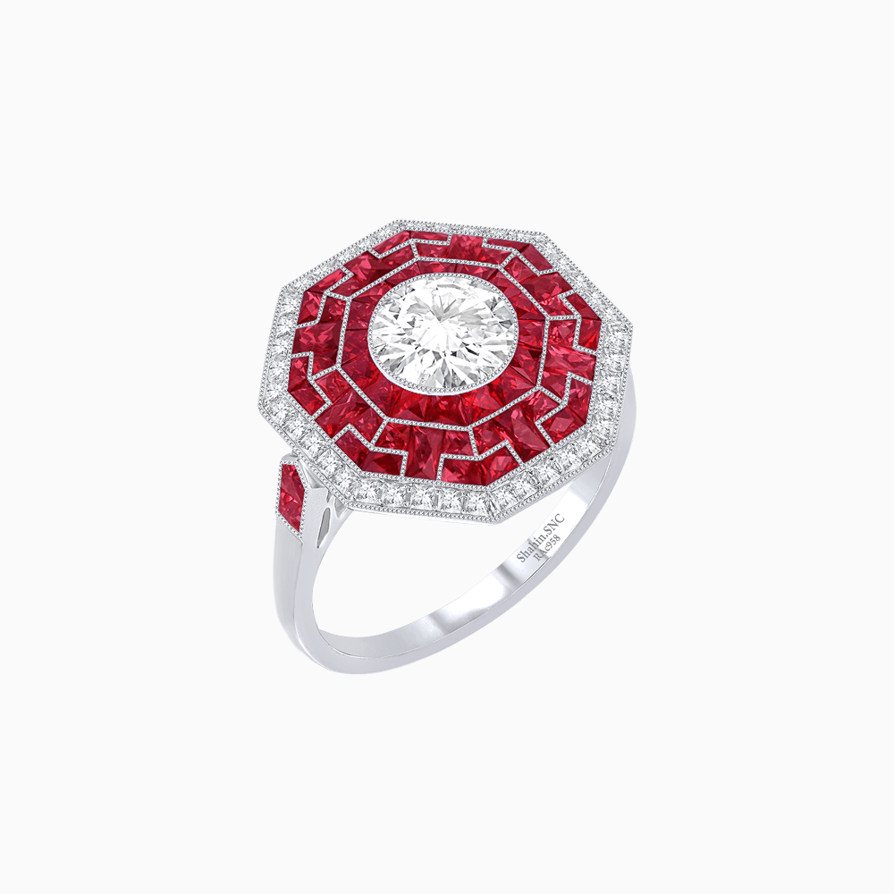 Art Deco Style Octagonal Ring with Geometric Design and Customizable Center Stone - Shahin Jewelry