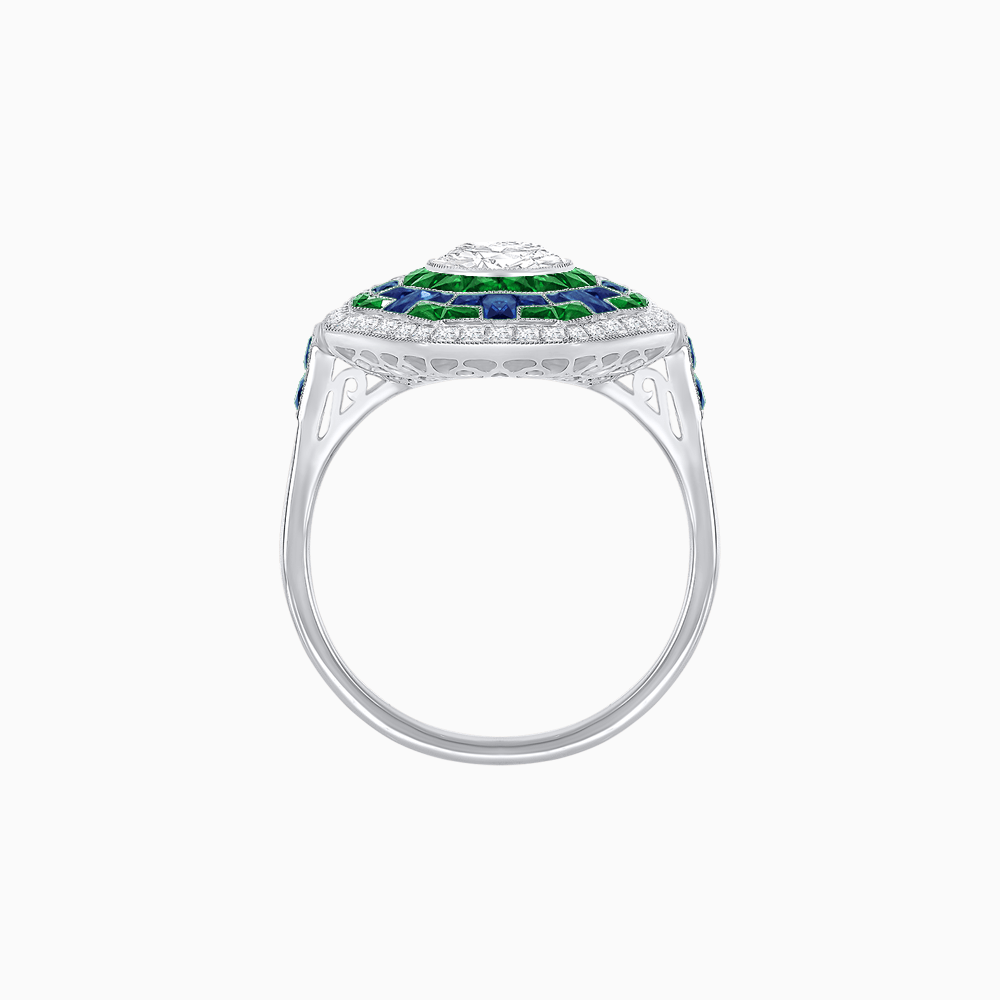 Art Deco Style Octagonal Ring with Geometric Design and Customizable Center Stone - Shahin Jewelry