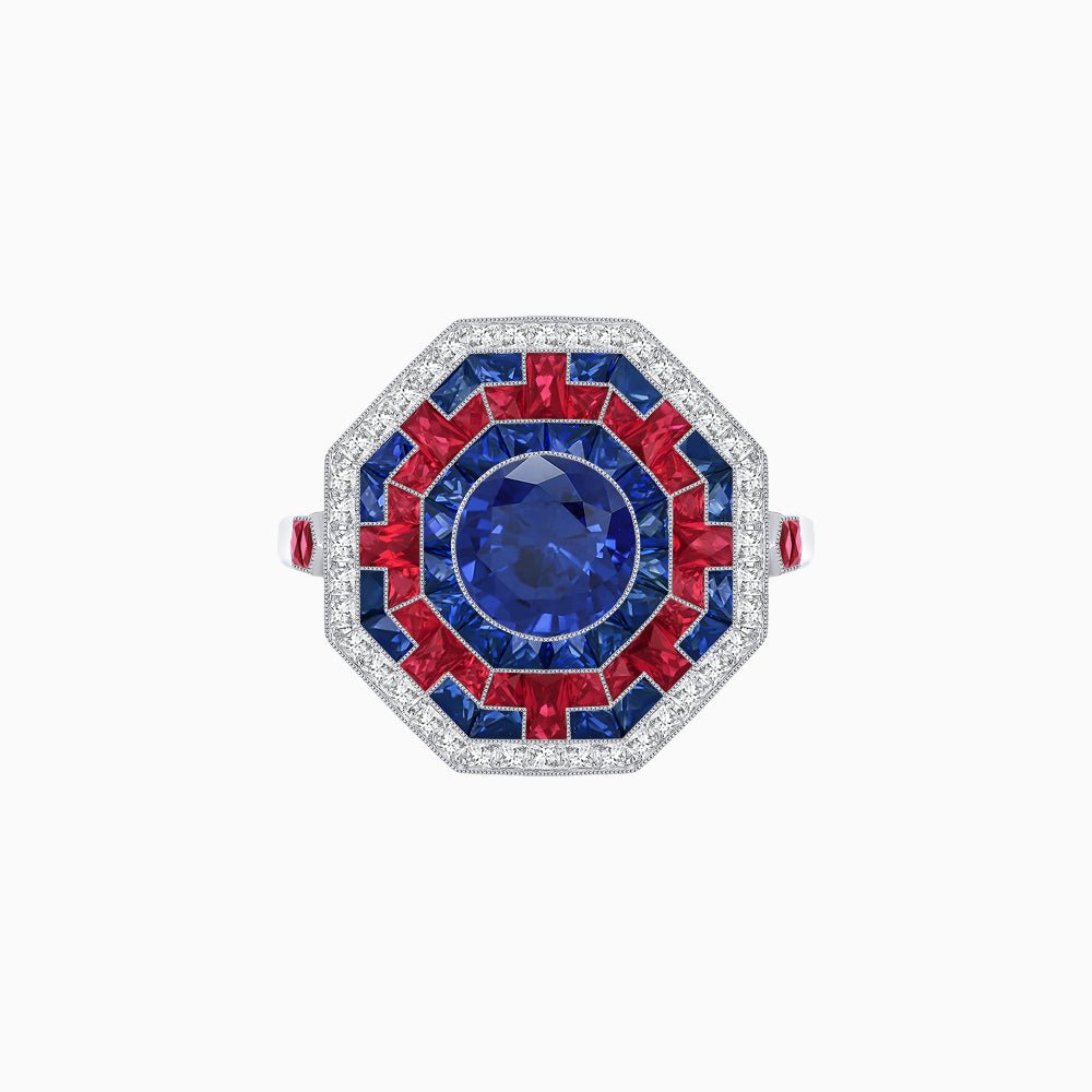 Art Deco Style Octagonal Ring with Geometric Design and Customizable Center Stone - Shahin Jewelry