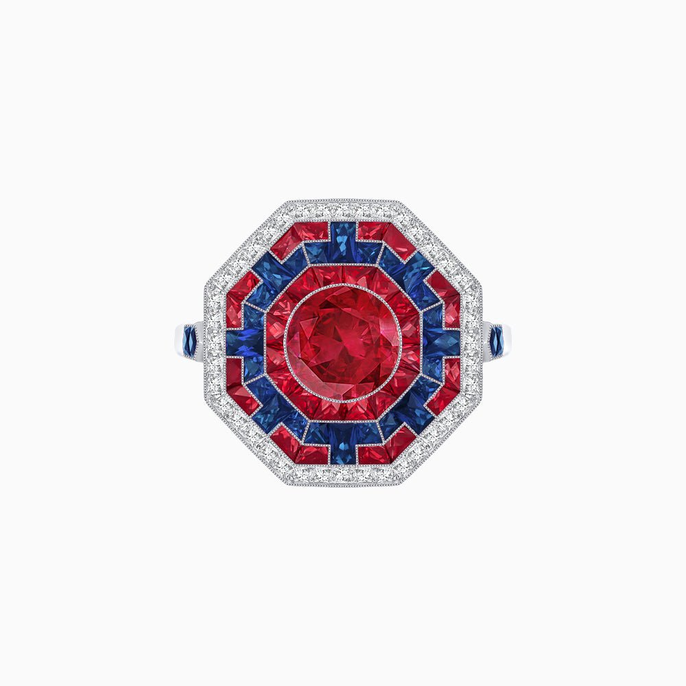 Art Deco Style Octagonal Ring with Geometric Design and Customizable Center Stone - Shahin Jewelry