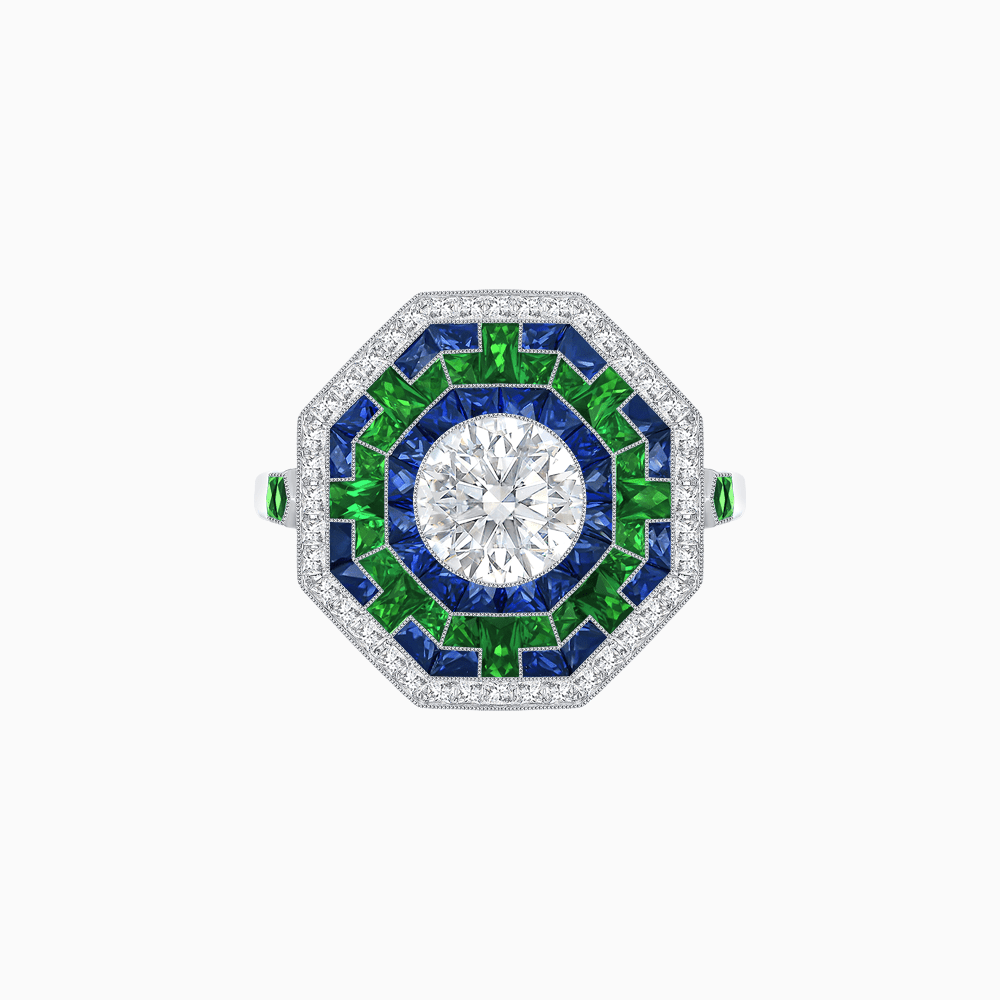 Art Deco Style Octagonal Ring with Geometric Design and Customizable Center Stone - Shahin Jewelry