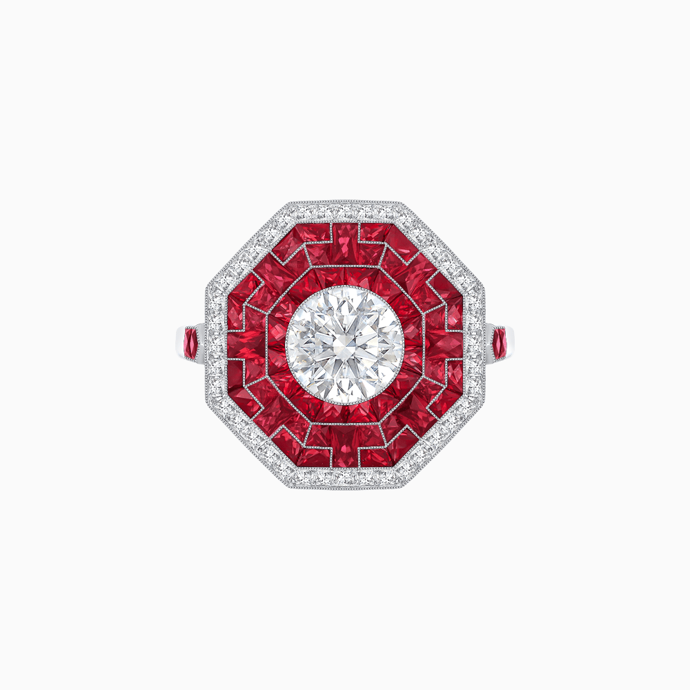 Art Deco Style Octagonal Ring with Geometric Design and Customizable Center Stone - Shahin Jewelry