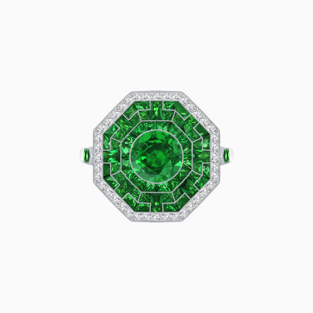 Art Deco Style Octagonal Ring with Geometric Design and Customizable Center Stone - Shahin Jewelry