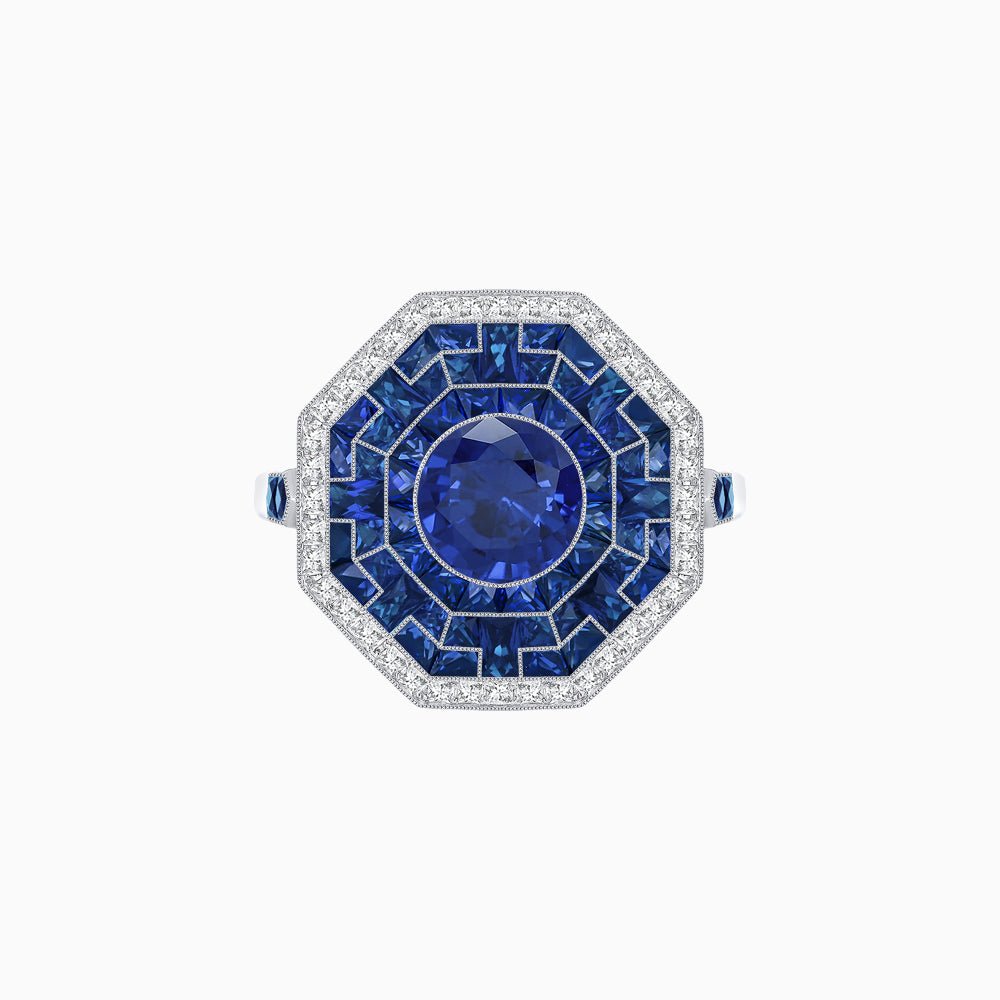 Art Deco Style Octagonal Ring with Geometric Design and Customizable Center Stone - Shahin Jewelry