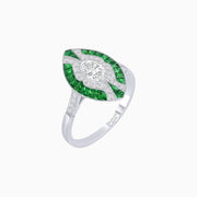 Art Deco Style Oval Center Clover Ring with Diamond - Shahin Jewelry