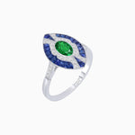 Load image into Gallery viewer, Art Deco Style Oval Center Clover Ring with Gemstone - Shahin Jewelry
