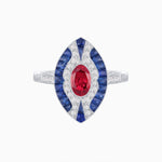 Load image into Gallery viewer, Art Deco Style Oval Center Clover Ring with Gemstone - Shahin Jewelry
