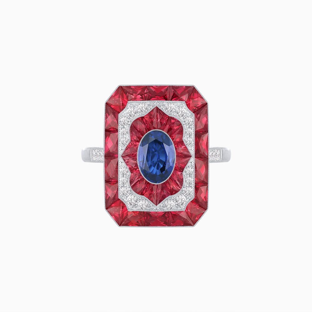 Art Deco Style Oval Cut Ring with Customizable French - Cut Gemstone Accents - Shahin Jewelry
