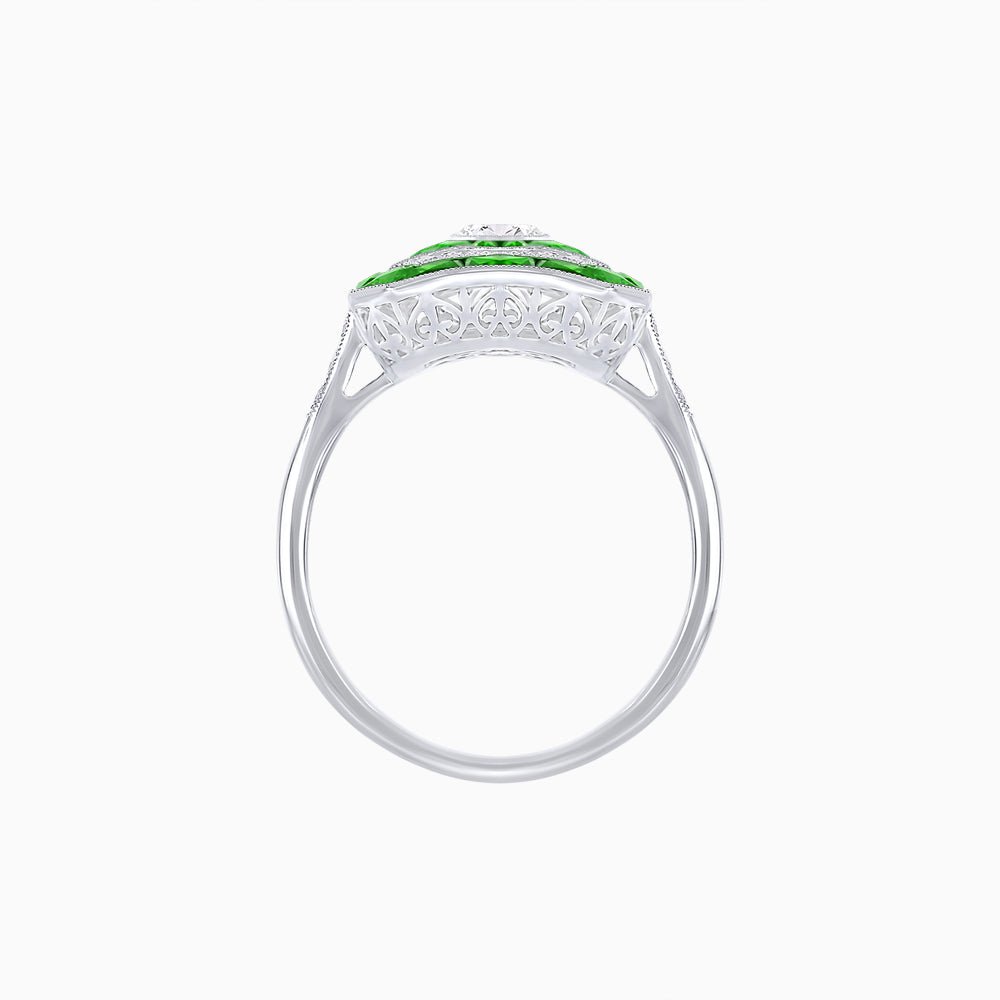 Art Deco Style Oval Cut Ring with Customizable French - Cut Gemstone Accents - Shahin Jewelry