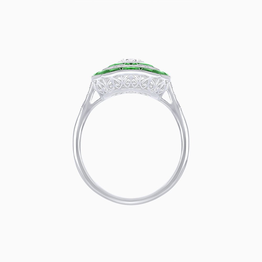 Art Deco Style Oval Cut Ring with Customizable French - Cut Gemstone Accents - Shahin Jewelry