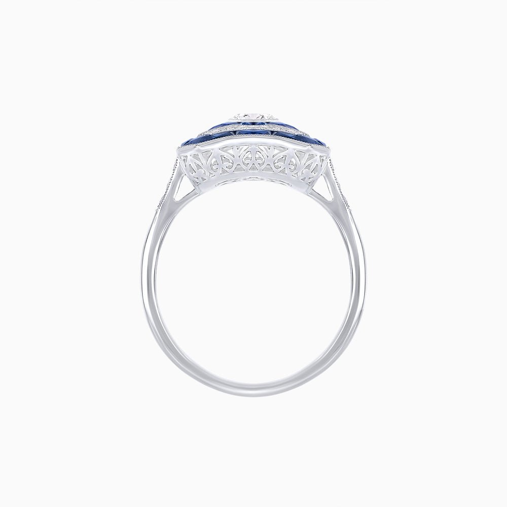 Art Deco Style Oval Cut Ring with Customizable French - Cut Gemstone Accents - Shahin Jewelry