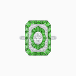 Load image into Gallery viewer, Art Deco Style Oval Cut Ring with Customizable French - Cut Gemstone Accents - Shahin Jewelry
