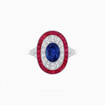 Load image into Gallery viewer, Art Deco Style Oval Ring with French-Cut Gemstone Halo and Diamond Accents - Shahin Jewelry
