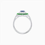 Load image into Gallery viewer, Art Deco Style Oval Ring with French-Cut Gemstone Halo and Diamond Accents - Shahin Jewelry