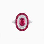 Load image into Gallery viewer, Art Deco Style Oval Ring with French-Cut Gemstone Halo and Diamond Accents - Shahin Jewelry