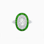Load image into Gallery viewer, Art Deco Style Oval Ring with French-Cut Gemstone Halo and Diamond Accents - Shahin Jewelry