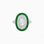 Load image into Gallery viewer, Art Deco Style Oval Ring with French-Cut Gemstone Halo and Diamond Accents - Shahin Jewelry