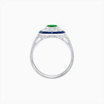 Load image into Gallery viewer, Art Deco Style Oval Ring with French-Cut Gemstone Halo and Diamond Accents - Shahin Jewelry