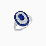 Load image into Gallery viewer, Art Deco Style Oval Ring with French-Cut Gemstone Halo and Diamond Accents - Shahin Jewelry