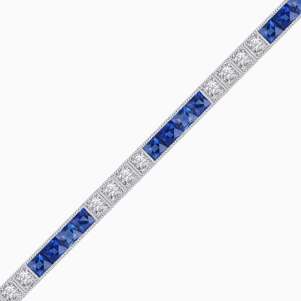 Art Deco Style Quadruple Diamond And Gemstone Line Bracelet - Shahin Jewelry