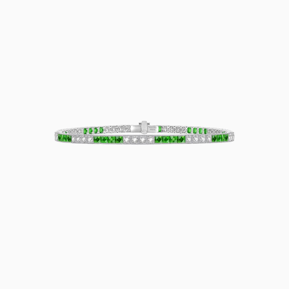 Art Deco Style Quadruple Diamond And Gemstone Line Bracelet - Shahin Jewelry