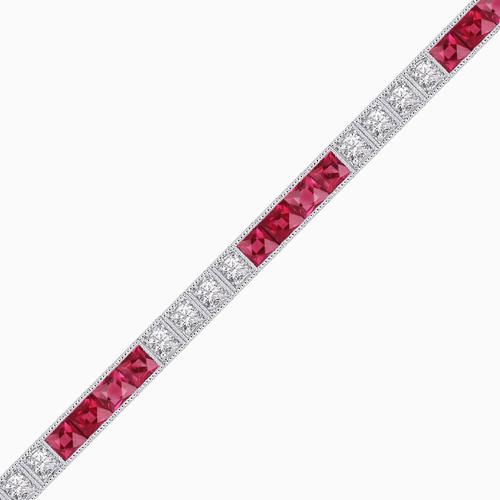 Art Deco Style Quadruple Diamond And Gemstone Line Bracelet - Shahin Jewelry