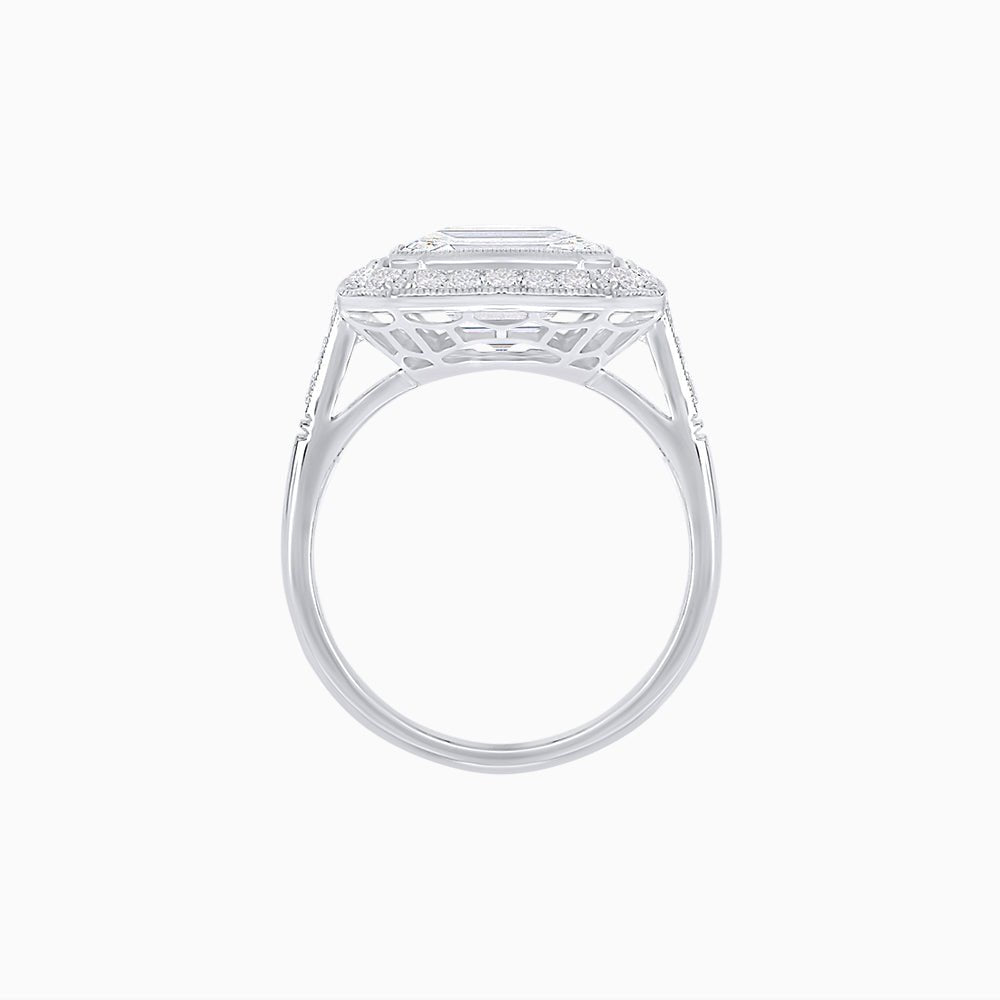 Art Deco Style Ring With Emerald Cut Diamond - Shahin Jewelry