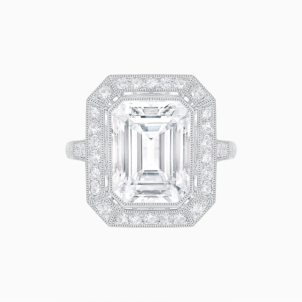 Art Deco Style Ring With Emerald Cut Diamond - Shahin Jewelry