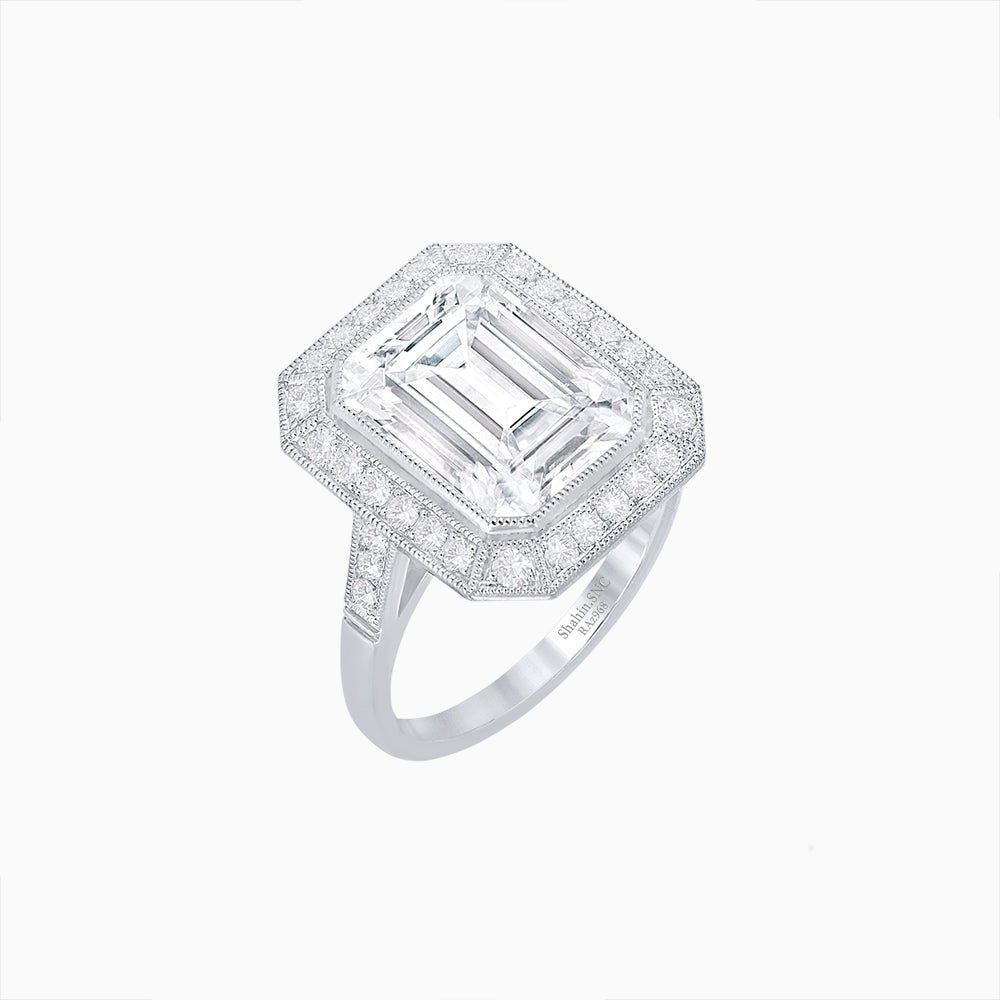 Art Deco Style Ring With Emerald Cut Diamond - Shahin Jewelry